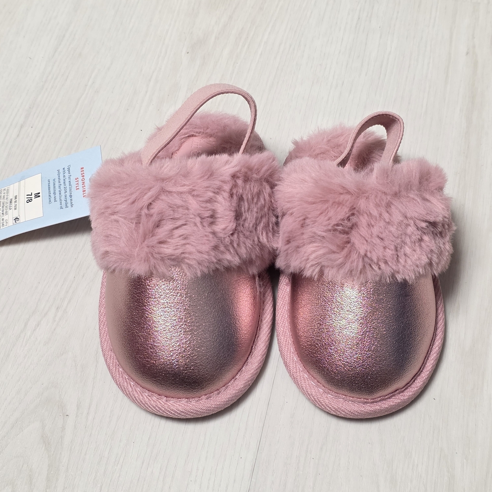 NWT Toddler Cat & Jack Pink Metallic w/Fur Sling back shoes/Slippers mixed Size - Picture 1 of 10